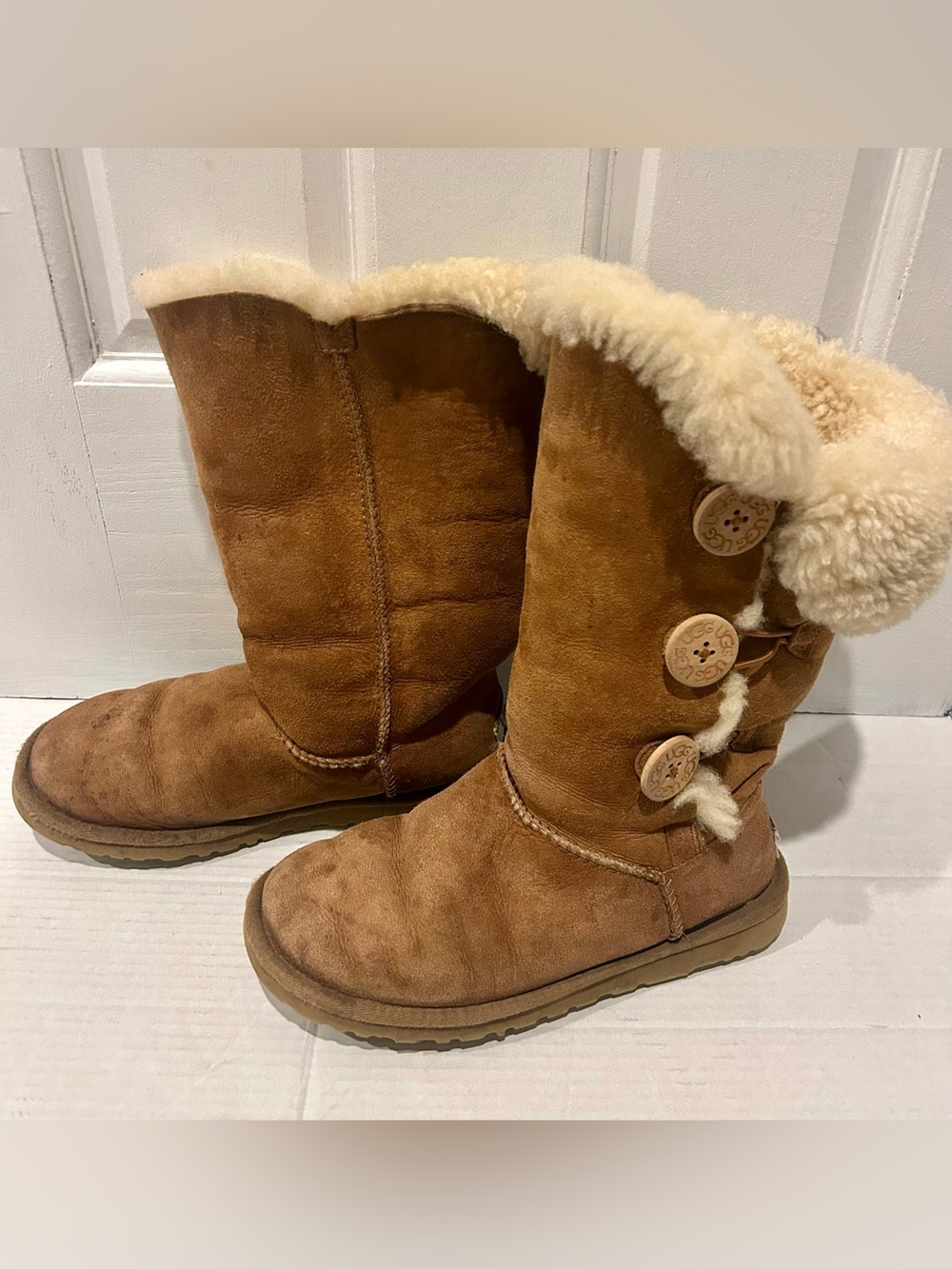 UGG Chestnut Suede Shearling-Trim Button Boots